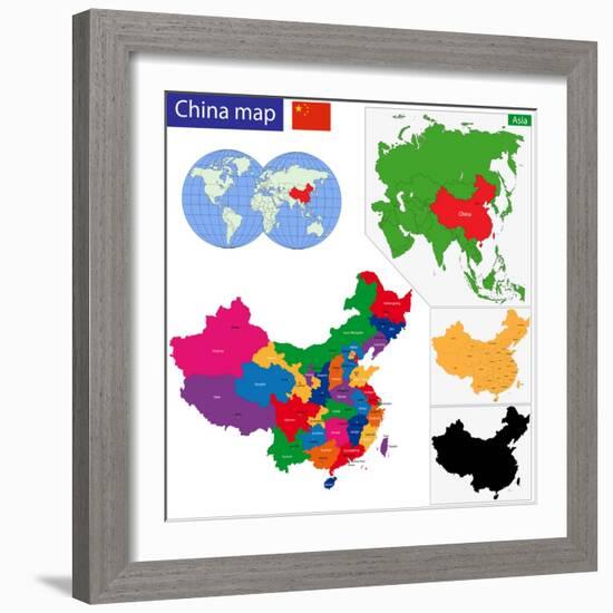 Color Map of the Regions and Divisions of China-Volina-Framed Art Print