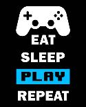 Eat Sleep Game Repeat - Black and Blue-Color Me Happy-Framed Art Print