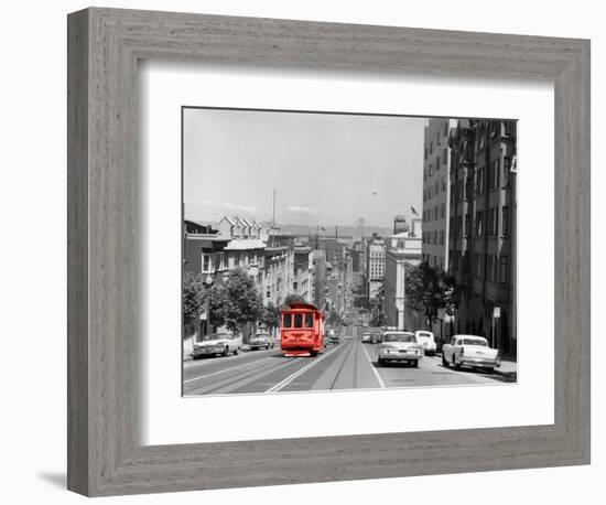 Color Pop,1950s 1960s CABLE CAR IN SAN FRANCISCO CALIFORNIA USA, Living Coral-null-Framed Photographic Print