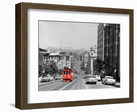 Color Pop,1950s 1960s CABLE CAR IN SAN FRANCISCO CALIFORNIA USA, Living Coral-null-Framed Photographic Print