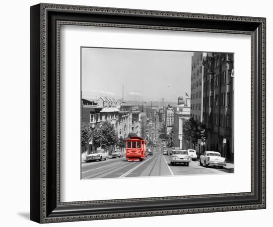 Color Pop,1950s 1960s CABLE CAR IN SAN FRANCISCO CALIFORNIA USA, Living Coral-null-Framed Photographic Print