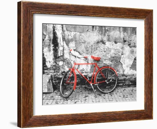 Color Pop, Bike against wall, Beijing, China, Living Coral-null-Framed Photographic Print