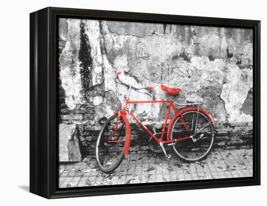 Color Pop, Bike against wall, Beijing, China, Living Coral-null-Framed Premier Image Canvas