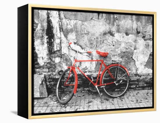 Color Pop, Bike against wall, Beijing, China, Living Coral-null-Framed Premier Image Canvas