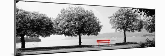 Color Pop, Blooming trees at the lakeside, Lake Maggiore, Italy, Living Coral-null-Mounted Photographic Print
