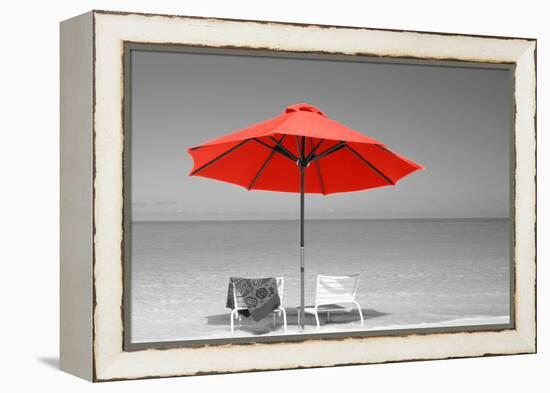 Color Pop, Chairs Under An Umbrella On The Beach, Turks And Caicos Islands, North Atlantic Ocean-null-Framed Premier Image Canvas