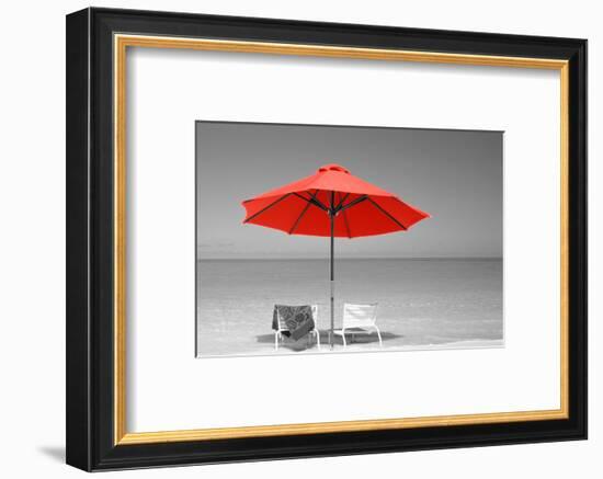 Color Pop, Chairs Under An Umbrella On The Beach, Turks And Caicos Islands, North Atlantic Ocean-null-Framed Photographic Print