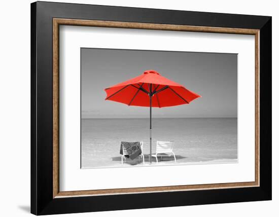 Color Pop, Chairs Under An Umbrella On The Beach, Turks And Caicos Islands, North Atlantic Ocean-null-Framed Photographic Print
