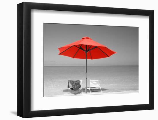 Color Pop, Chairs Under An Umbrella On The Beach, Turks And Caicos Islands, North Atlantic Ocean-null-Framed Photographic Print