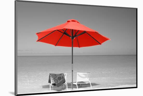 Color Pop, Chairs Under An Umbrella On The Beach, Turks And Caicos Islands, North Atlantic Ocean-null-Mounted Photographic Print