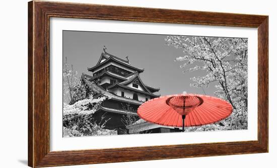 Color Pop, Cherry Blossom Matsue Castle Japan, Living Coral-null-Framed Photographic Print