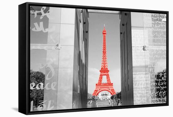 Color Pop, Eiffel Tower Paris France, Living Coral-null-Framed Stretched Canvas