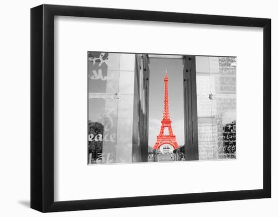 Color Pop, Eiffel Tower Paris France, Living Coral-null-Framed Photographic Print