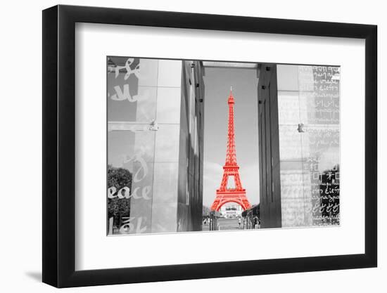 Color Pop, Eiffel Tower Paris France, Living Coral-null-Framed Photographic Print