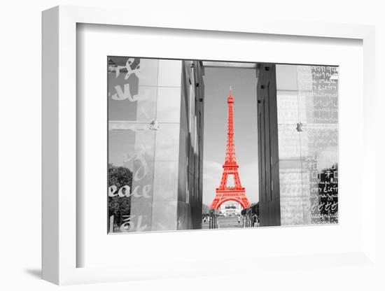 Color Pop, Eiffel Tower Paris France, Living Coral-null-Framed Photographic Print