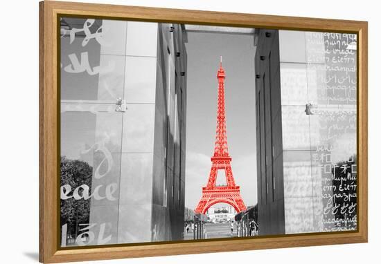 Color Pop, Eiffel Tower Paris France, Living Coral-null-Framed Premier Image Canvas