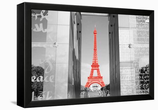 Color Pop, Eiffel Tower Paris France, Living Coral-null-Framed Premier Image Canvas