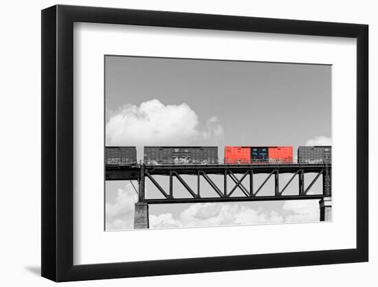 Color Pop, Freight train passing over a bridge, Ontario, Canada, Living Coral-null-Framed Photographic Print
