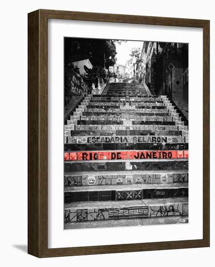 Color Pop, Low angle view of a staircase, Lapa Steps, Rio De Janeiro, Brazil, Living Coral-null-Framed Photographic Print