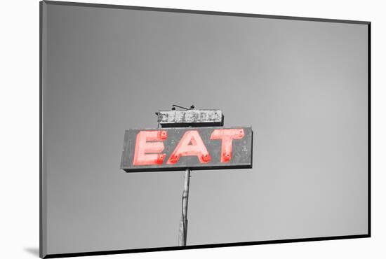 Color Pop, Low angle view of an old sign board, Highway 395, California, USA, Living Coral-null-Mounted Photographic Print