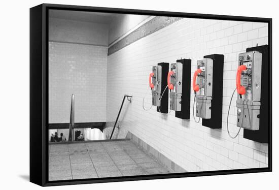 Color Pop, Pay Phones in Subway Station New York New York USA, Living Coral-null-Framed Stretched Canvas