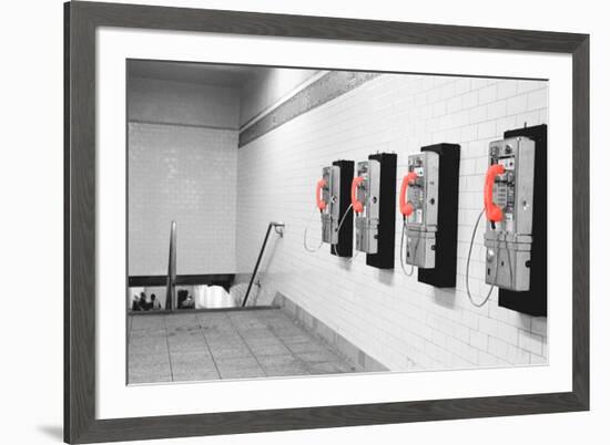 Color Pop, Pay Phones in Subway Station New York New York USA, Living Coral-null-Framed Photographic Print