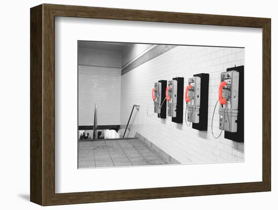 Color Pop, Pay Phones in Subway Station New York New York USA, Living Coral-null-Framed Photographic Print