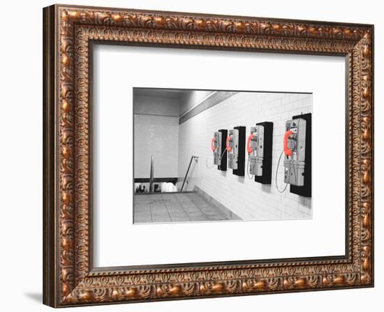 Color Pop, Pay Phones in Subway Station New York New York USA, Living Coral-null-Framed Photographic Print