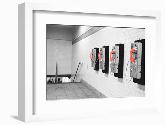 Color Pop, Pay Phones in Subway Station New York New York USA, Living Coral-null-Framed Photographic Print