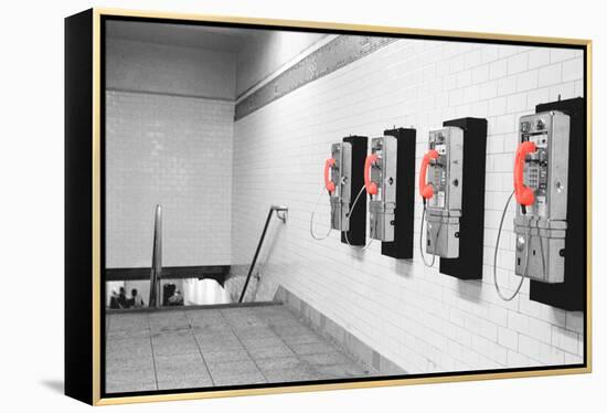 Color Pop, Pay Phones in Subway Station New York New York USA, Living Coral-null-Framed Premier Image Canvas