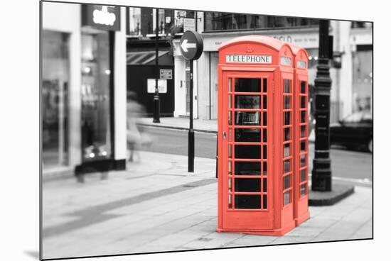 Color Pop, Phone Booth, London, England, United Kingdom, Living Coral-null-Mounted Photographic Print