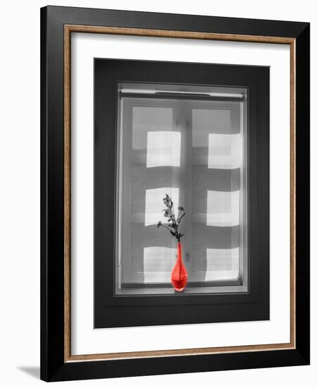 Color Pop, Window and flower vase, Living Coral-null-Framed Photographic Print
