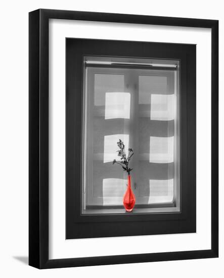 Color Pop, Window and flower vase, Living Coral-null-Framed Photographic Print