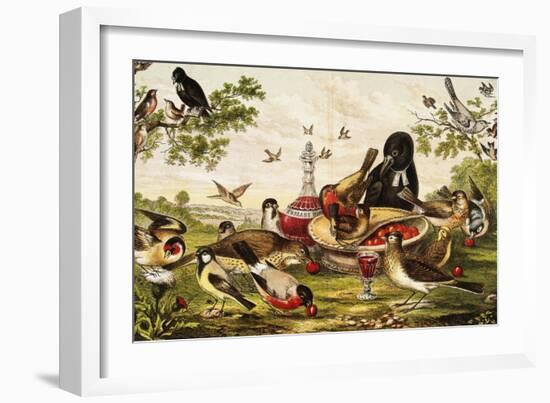 Color Print of Birds Feasting on a Fruit Pie-null-Framed Giclee Print