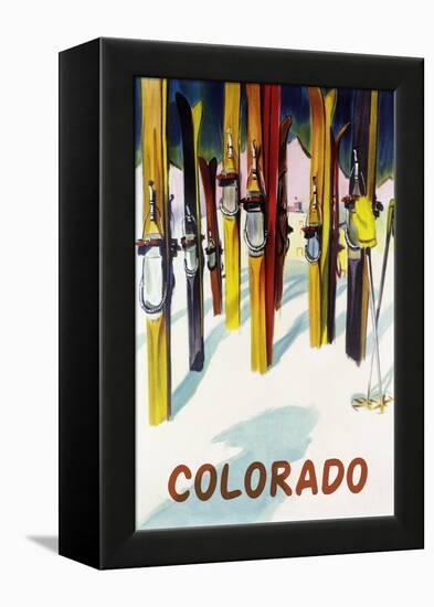 Colorado - Colorful Skis-Lantern Press-Framed Stretched Canvas