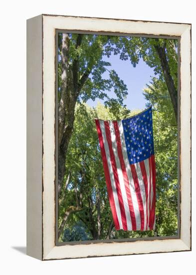 Colorado, Crawford. Flag Hanging Between Two Trees-Jaynes Gallery-Framed Premier Image Canvas