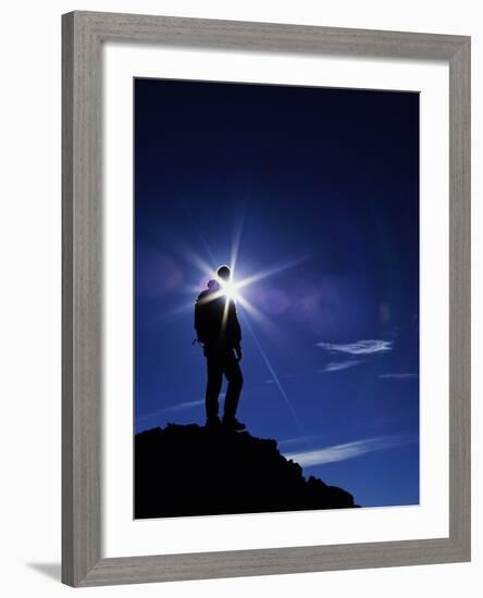 Colorado Hiker Silhouette with Lens Flare and Blue Sky-Kevin Lange-Framed Photographic Print