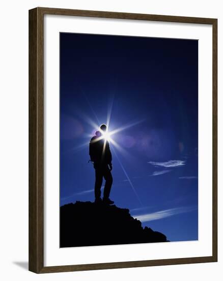 Colorado Hiker Silhouette with Lens Flare and Blue Sky-Kevin Lange-Framed Photographic Print