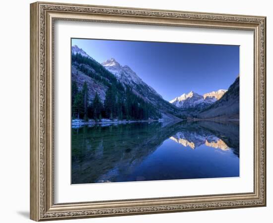 Colorado, Maroon Bells Mountain Reflected in Maroon Lake, USA-Alan Copson-Framed Photographic Print