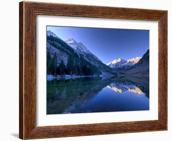 Colorado, Maroon Bells Mountain Reflected in Maroon Lake, USA-Alan Copson-Framed Photographic Print