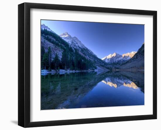 Colorado, Maroon Bells Mountain Reflected in Maroon Lake, USA-Alan Copson-Framed Photographic Print