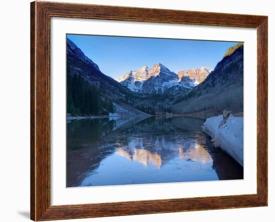 Colorado, Maroon Bells Mountain Reflected in Maroon Lake, USA-Alan Copson-Framed Photographic Print