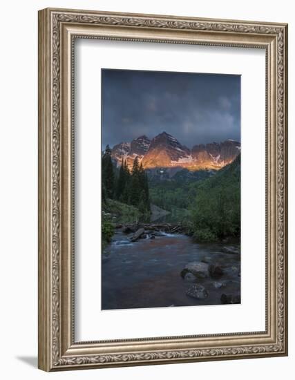 Colorado, Maroon Bells SP. Sunrise Storm Clouds on Maroon Bells Mts-Don Grall-Framed Photographic Print