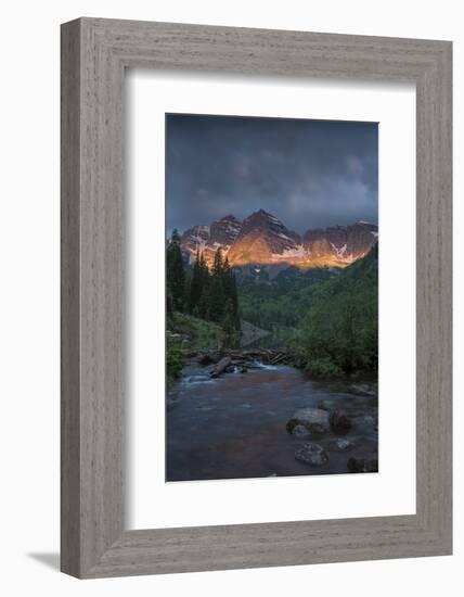 Colorado, Maroon Bells SP. Sunrise Storm Clouds on Maroon Bells Mts-Don Grall-Framed Photographic Print
