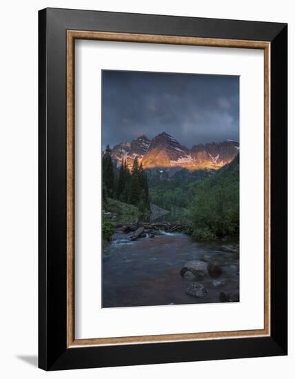 Colorado, Maroon Bells SP. Sunrise Storm Clouds on Maroon Bells Mts-Don Grall-Framed Photographic Print