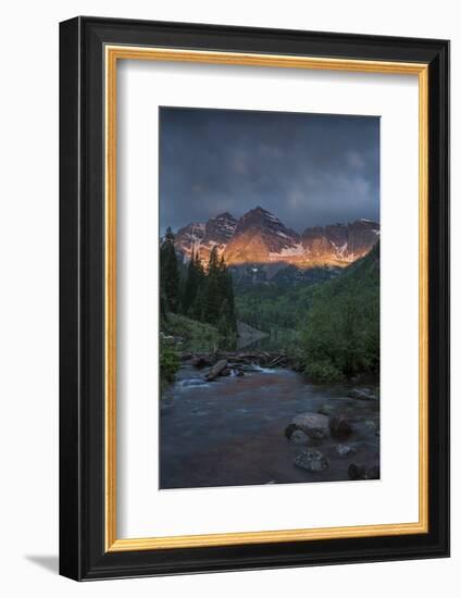 Colorado, Maroon Bells SP. Sunrise Storm Clouds on Maroon Bells Mts-Don Grall-Framed Photographic Print