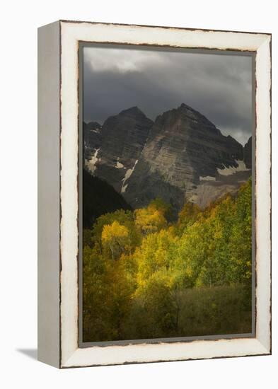 Colorado, Maroon Bells State Park. Storm over Maroon Bells Peaks-Don Grall-Framed Premier Image Canvas