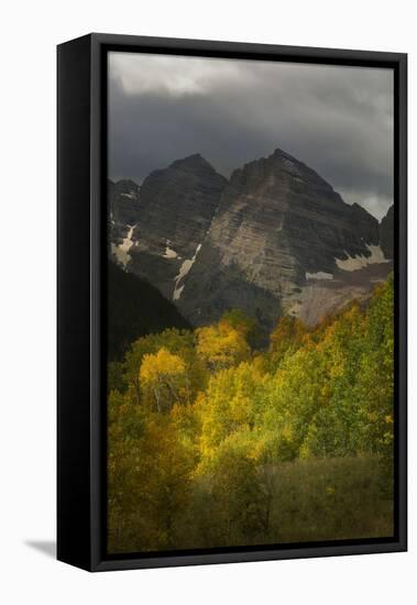 Colorado, Maroon Bells State Park. Storm over Maroon Bells Peaks-Don Grall-Framed Premier Image Canvas