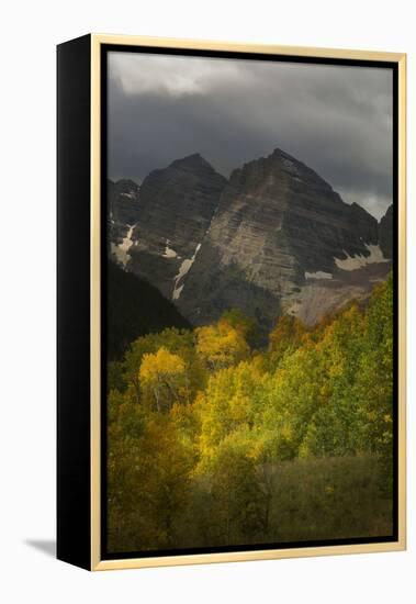 Colorado, Maroon Bells State Park. Storm over Maroon Bells Peaks-Don Grall-Framed Premier Image Canvas