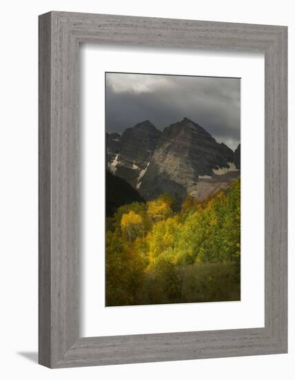 Colorado, Maroon Bells State Park. Storm over Maroon Bells Peaks-Don Grall-Framed Photographic Print